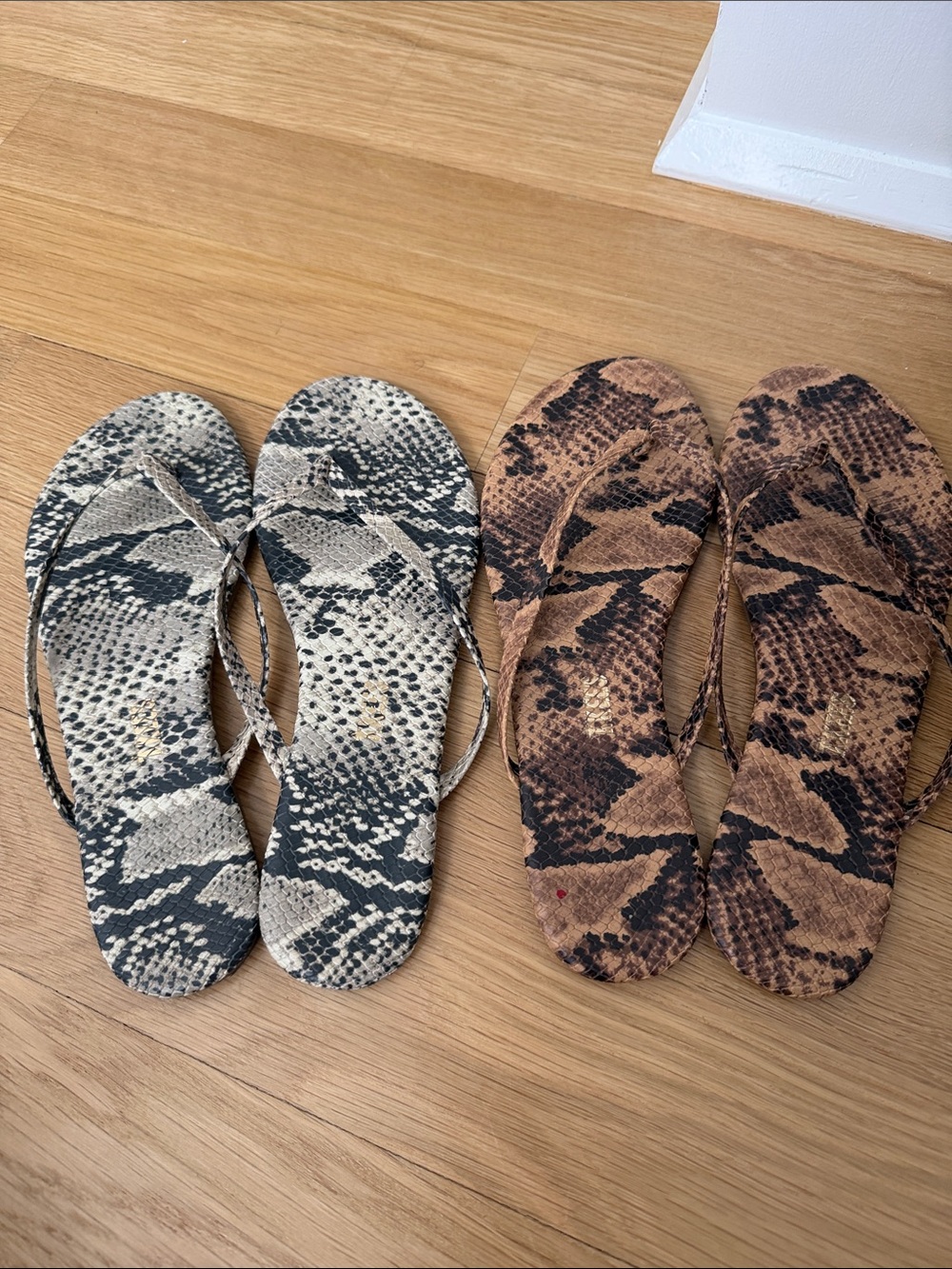 TKEES Reptile-Print Flip Flops in Black & Brown